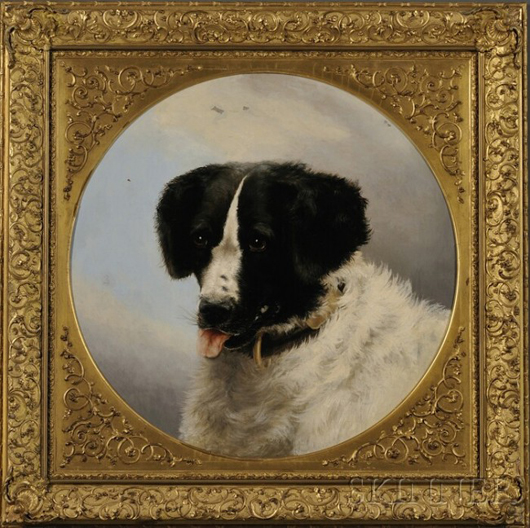He's a good boy. This 1859 oil-on-canvas artwork titled 'Portrait of a Dog,' after Edwin Henry Landseer, is attributed to Anne Cathrow (British, 1802-1873). Image courtesy of LiveAuctioneers.com Archive and Skinner Inc.