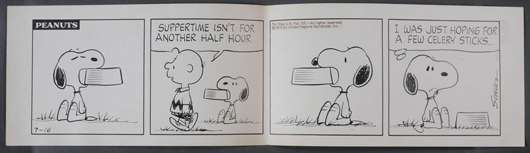Charles Schulz original comic art for 'Peanuts.' Estimate: $10,000-$15,000. Image courtesy Fairfield Auction.