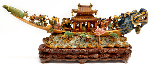 Chinese polychrome ivory dragon boat, estimate: $3,000-$5,000