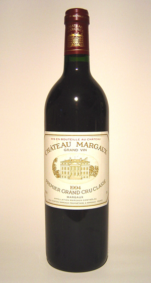 A genuine bottle of 1994 Chateau Margaux, Premier Grand Cru Classe, a highly desirable First Growth from the Bordeaux region of France. Image licensed under the Creative Commons Attribution-Share Alike 3.0 Unported license.