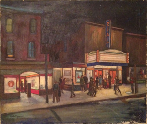 Robert Spencer oil painting on canvas of the Rialto Theater, 30 inches by 36 inches. Estimate: $15,000-$25,000. Image courtesy Wilson’s Auctioneers & Appraisers.