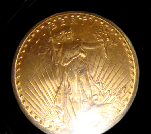 Over 100 U.S. gold coins will cross the block, like this rare and beautiful St. Gaudens example. Image courtesy of Tim's, Inc.