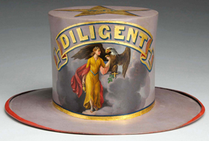 Parade hat for Diligent Fire Company, possibly of Jim Thorpe, Pa., 1860s, est. $20,000-$30,000. Morphy Auctions image.