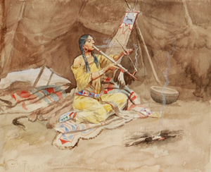 'Waiting for Her Brave's Return,' Charles M. Russell, watercolor on paper, 12 x 15 inches. Price realized: $375,000. Image courtesy C.M. Russell Museum.