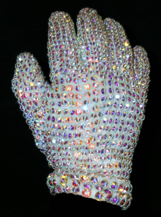 Crystal right-hand glove formerly owned by Michael Jackson. Premiere Props image.