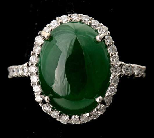 Jade, diamond, 14K white gold ring. Estimate: $12,000-$15,000. Image courtesy Michaan's Auctions.