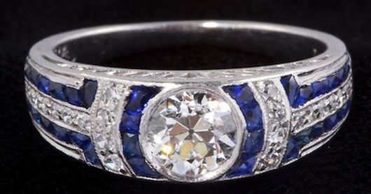 Art Deco diamond and sapphire ring by J.E. Caldwell. Realized: $9,145. Image courtesy Leland Little Auction & Estate Sales Ltd.