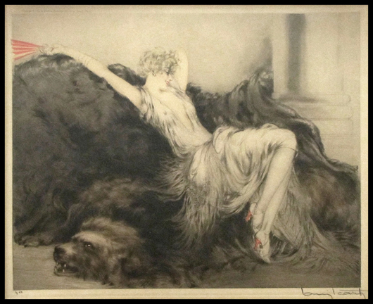 Louis Icart, etching and aquatint, 'Paresse.' Estimate: $500-$800. Image courtesy Estate Appraisers and Auctioneers.