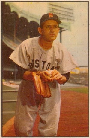 Mel Parnell, shown on a 1953 Bowman baseball card, pitched 10 seasons for the Boston Red Sox. Image courtesy Wikimedia Commons.