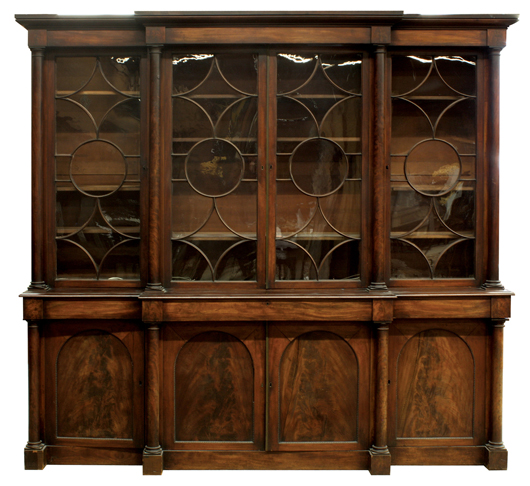 Topping the furniture category was this circa 1820 William IV figured mahogany breakfront which sold for $7,110. Image courtesy Clars Auction Gallery.