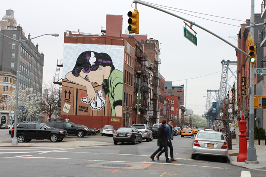 ‘Handle with Care’ at the intersection of Broadway and Bedford in Brooklyn. Painting by D*Face; photography by Kelsey Savage.