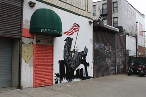‘Grim Tales’ on Roebling Street in the Williamsburg neighborhood of Brooklyn. Painting by D*Face; photography by Kelsey Savage.   