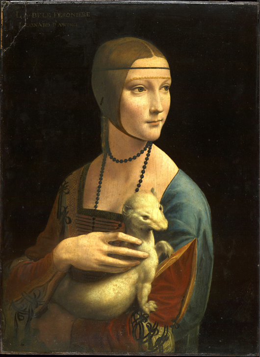 'Lady with an Ermine' by Leonardo da Vinci, circa 1490, oil and tempera on panel. Image courtesy Wikimedia Commons.