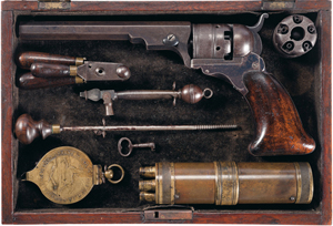 Historic cased presentation Colt No. 3 belt model Paterson revolver with original and full complement of accessories. Estimate: $275,000-$450,000. Image courtesy Rock Island Auction.