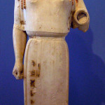 Example of a Green kore (maiden) sculpture, circa 530 B.C., Acropolis Museum, Athens. Photo by Marsyas, licensed under the Creative Commons Attribution-Share Alike 2.5 Generic license.