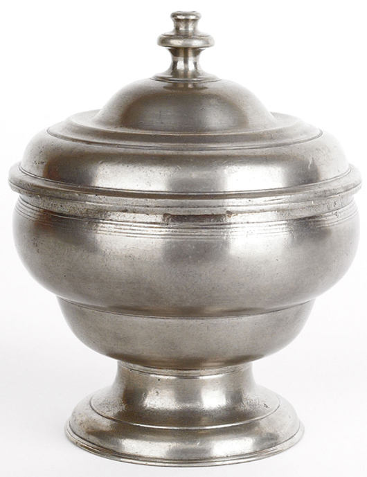 Lancaster sugar bowl by Johann Christoph Heyne. Estimate: $20,000-$40,000. Image courtesy Pook & Pook Inc.