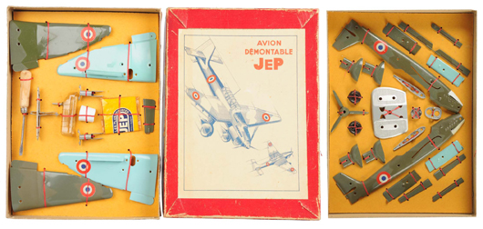 JEP French ME109 postwar constructor set, unassembled, complete and boxed, est. $1,000-$1,500. Morphy Auctions image.
