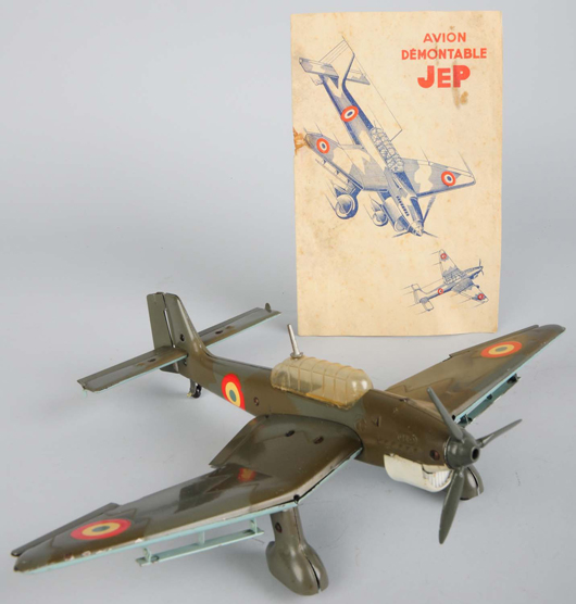 JEP French lithographed-tin Stuka airplane with 12 in. (30.5 cm.) wingspan, est. $400-$800. Morphy Auctions image.