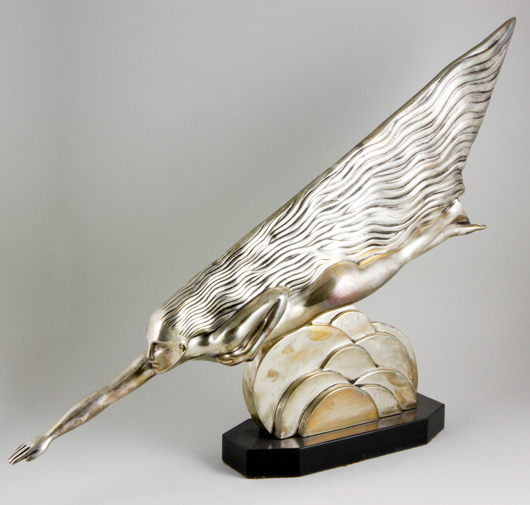 Maurice Guiraud-Riviere (1881 - 1947), ‘Le Comet,’ polished bronze, on marble base, 18 inches high x 27 inches wide x 4 inches deep. Sold for $14,000. Image courtesy Kaminski Auctions.
