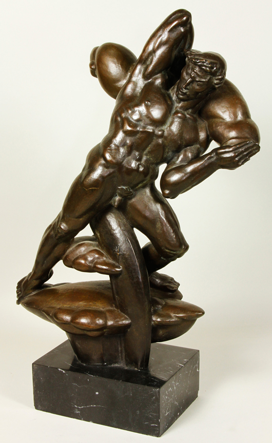 Albert Wein (American, 1915 - 1991), ‘Large Prometheus,’ bronze on black marble base, circa 1947-48, 21 inches high by 14 inches wide. Sold for $11,000. Image courtesy Kaminski Auctions.