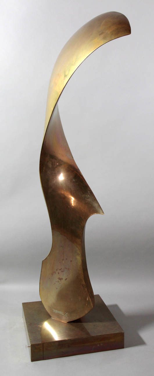 Leonardo Nierman (Mexican b.1932), ‘Peace,’ large scale sculpture, bronze, signed Nierman V/VI, 58 1/2 inches high x 23 inches wide. $12,000. Image courtesy Kaminski Auctions.   
