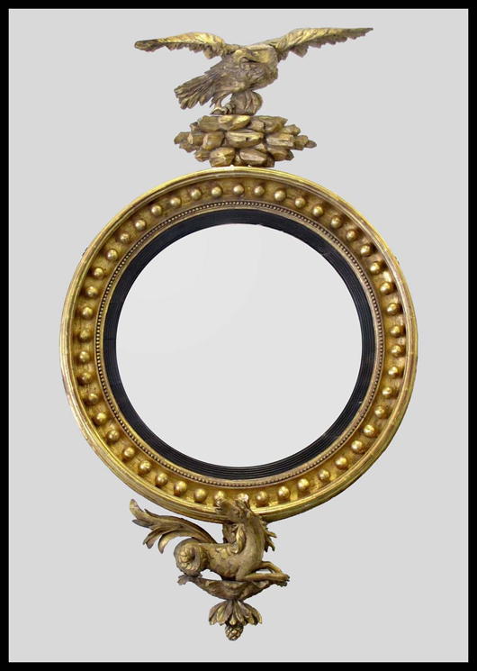 Fine Federal carved and gilt convex girandole mirror. Estimate: $3,000-$5,000. Image courtesy William Jenack Estate Appraisers and Auctioneers.