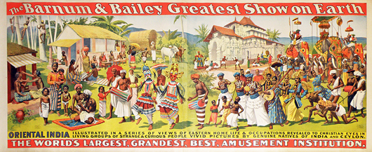 1896 Barnum & Bailey poster advertising their ‘Indian Village’ attraction. Mosby & Co. image.