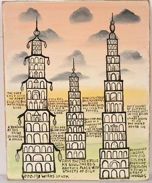 Howard Finster's painting 'Kindness Falls from Mansion Doors,' 1987. Image courtesy LiveAuctioneers.com Archive and Slotin Folk Art.