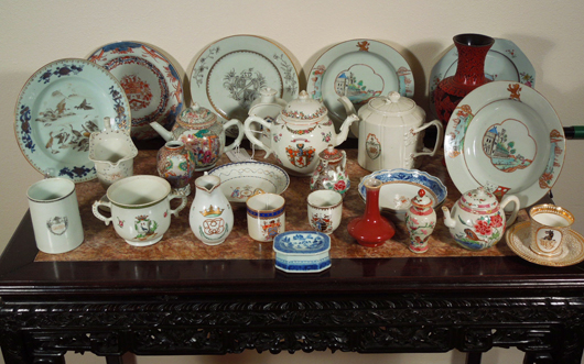 Armorial 18th century Chinese porcelain. Image courtesy Manatee Galleries Inc.