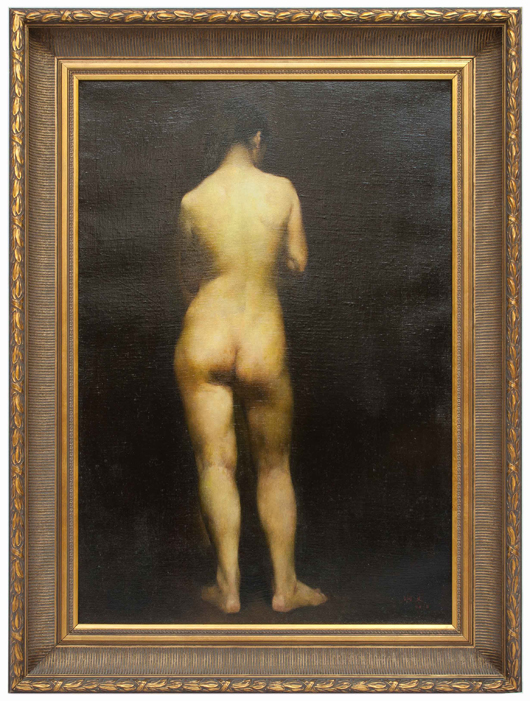 Guo Runwen (Chinese, b. 1955-), ‘Standing Nude with Back View,’ oil on canvas, 31½ x 21½ in. Est. $30,000-$40,000. Material Culture image.