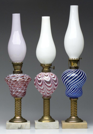Sample of Meyer kerosene lighting collection. Image courtesy Jeffrey S. Evans & Associates.