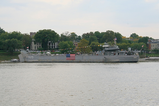 The LST-325 tank landing ship at the Tall Stacks Festival in Cincinnati in 2006. Image by Greg Hume. This file is licensed under the Creative Commons Attribution-Share Alike 3.0 Unported license.