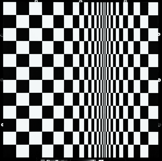 'Movement in Squares,' 1961, emulsion on board, 123.2 x 121.3 cm /48½ x 47¾ in. Image copyright Bridget Riley. All rights reserved. Courtesy Karsten Schubert, London.