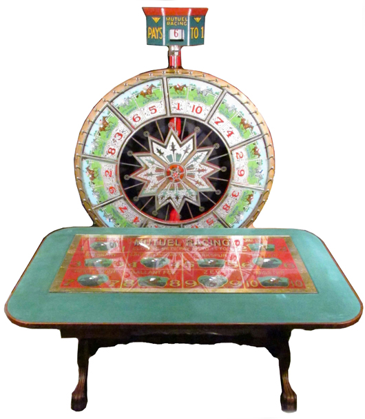 Horse race wheel of fortune with rare reverse glass layout and table, plus odds maker. Auction price: $31,900. Image courtesy Showtime Services. 