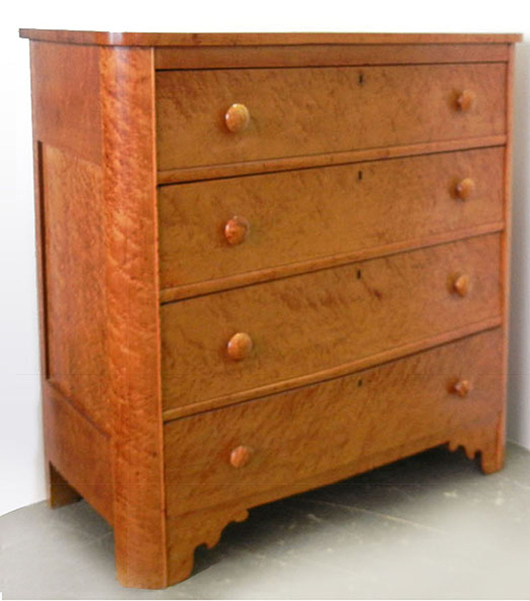 Tiger maple four-drawer chest. Photo: Stephenson’s Auctioneers