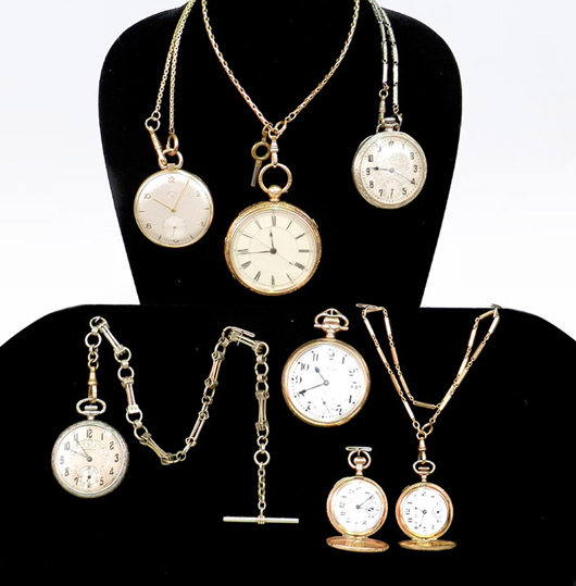 Selection of gold and silver pocket watches. Photo: Stephenson’s Auctioneers   