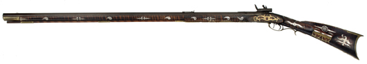Silver mounted Kentucky flintlock rifle by J.B. Maus. Estimate $50,000-$75,000. Image courtesy Cowan’s Auctions Inc.