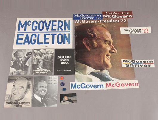 McGovern-Eagleton-Shriver 1972 presidential campaign material. Estimate: $250-$300. Image courtesy Michaan’s Auctions.   