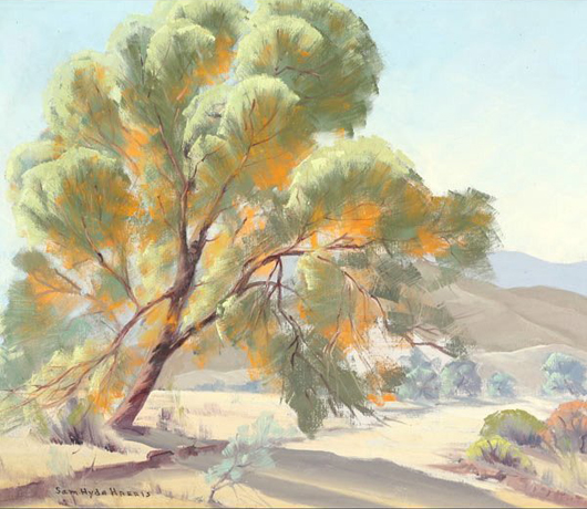 Sam Hyde Harris (American 1889-1977), ‘Desert Landscape,’ oil on canvas. Estimate: $1,400-$1,800. Image courtesy Michaan’s Auctions.   
