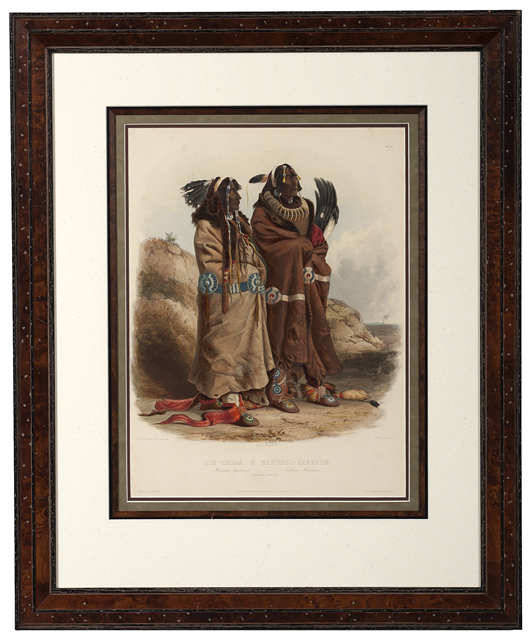 Karl Bodmer aquatint engraving titled 'Mandan Indians,' $12,925. Image courtesy of Cowan's.