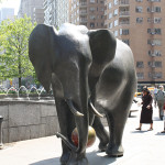 An elephant is an imposing figure, even amidst the hustle and bustle of Columbus Circle. Sculpture by Peter Woytuk, photography by Kelsey Savage Hays.