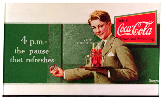  Office Boy - 4PM - The Pause That Refreshes, an artwork being sought by the Coca-Cola Co., and Antiques Roadshow. Image courtesy of the Coca-Cola Co. Archive, used by permission, may not be reproduced without permission of Coca-Cola Co.