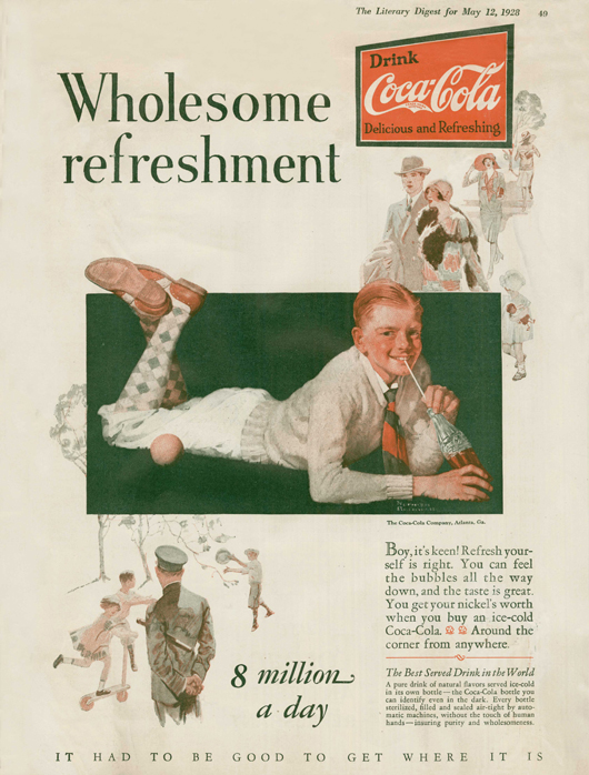 Wholesome Refreshment, 1928, an artwork being sought by the Coca-Cola Co., and Antiques Roadshow. Image courtesy of the Coca-Cola Co. Archive, used by permission, may not be reproduced without permission of Coca-Cola Co.