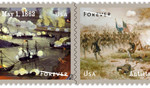 The Civil War: 1862 (Forever®) postage stamps depict two pivotal Civil War battles from 1862; the Battle of New Orleans and the Battle of Antietam. Image courtesy of United States Postal Service.