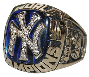 The top lot of the sale was this 1996 New York Yankees World Series ring once owned by Rey Quinones, $15,600. Image courtesy Tim's, Inc.