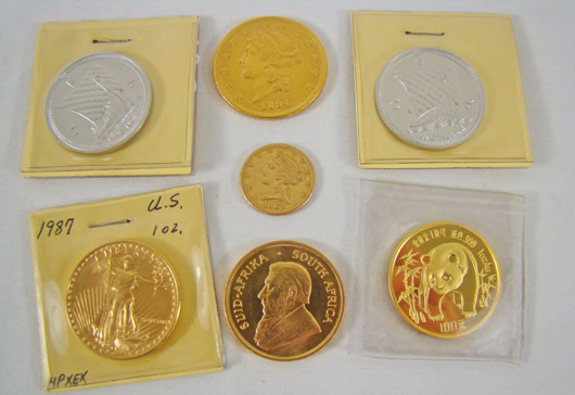 Examples from the selection of gold and silver coins to be auctioned. Image courtesy of Shelley's.