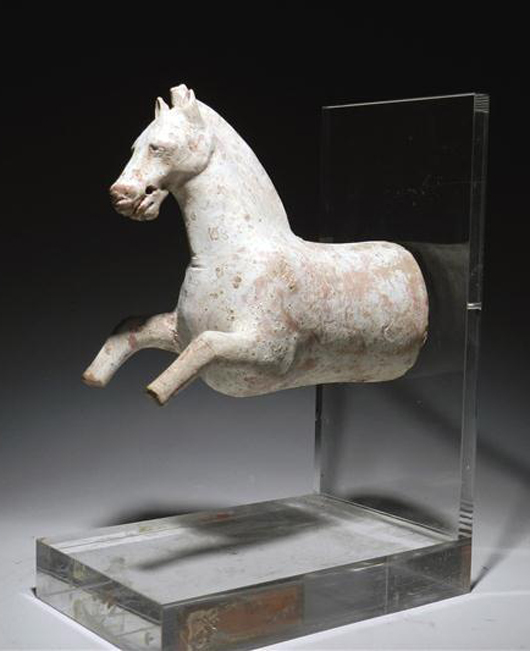 Fabulous Canosan Pottery Horse, Greece, Southern Italy, ca 325 BC.  Estimate $4,000 - $6,000. Image courtesy of Antiquities-Saleroom.com.
