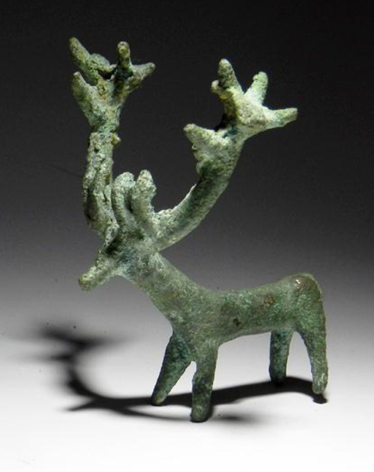 Amlash Bronze Stag, Ca. 1000 B.C.  Estimate $3,000 - $5,000. Image courtesy of Antiquities-Saleroom.com.