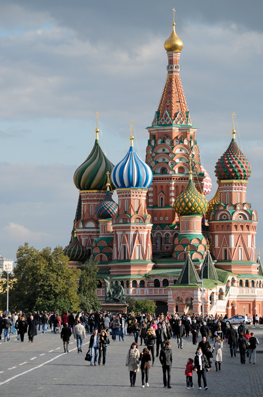 A masterpiece of Russian architecture: the Cathedral of Intercession of the Virgin on the Moat, also known as the Cathedral of Saint Basil the Blessed, on Red Square in Moscow. Photo by Christophe Meneboeuf, licensed under the Creative Commons Attribution-Share Alike 3.0 Unported license.