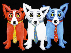 George Rodrigue (American/Louisiana, b. 1944-), 'Corporate Dog,' 1994 oil on canvas, sold by Neal Auction Co. for $54,000 + buyer's premium on May 3, 2008. Image courtesy of LiveAuctioneers.com Archive and Neal Auction Co.